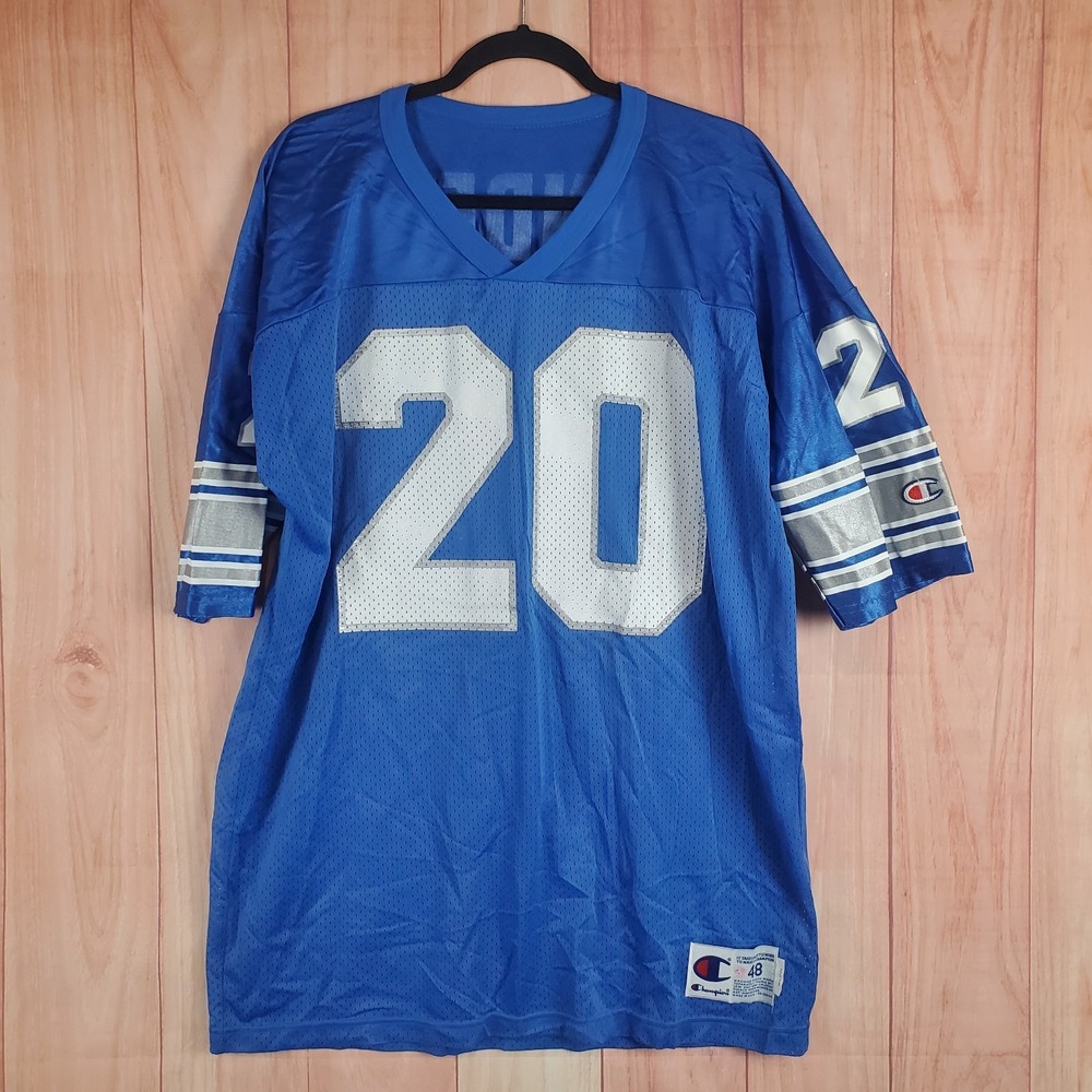 Champion Mens Jersey Sz 48 Blue Short Sleeve Detroit Lions Barry‎ Sanders # 20